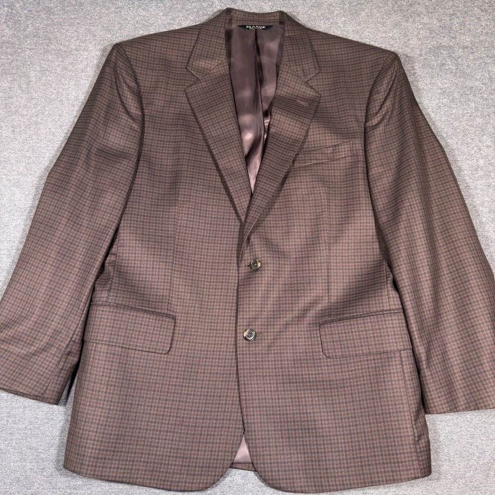 Jos. A. Bank Blazer Jacket Mens 42S Brown Plaid Silk Wool Summer Blend Academia